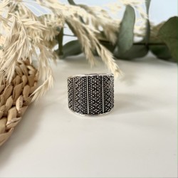 Bague large ethnique DOTTED VINTAGE - Décor pointillés TAILLE 54