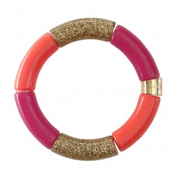 Bracelet jonc élastiqué ESPERANZA 1 - Fuchsia corail & doré pailleté PARABAYA