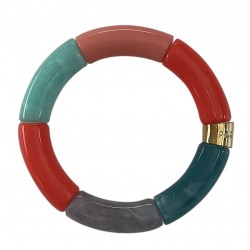 Bracelet jonc élastiqué PIPOCA BIKINI 2 - Vert rose orange & blanc PARABAYA