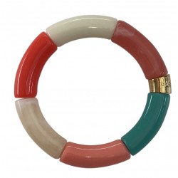 Bracelet jonc élastiqué PIPOCA BIKINI 1 - Vert rose orange & blanc PARABAYA