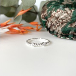 Bague fine en Argent - Anneau mini boules & Deux zircons blancs TAILLE 56