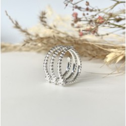 Bague multirangs Argent TRIOMPHE - Anneau boules & Etoiles zircons TAILLE 52