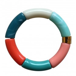 Bracelet jonc élastiqué PIPOCA BIKINI 3 - Vert blanc rose & turquoise PARABAYA