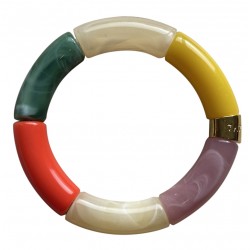 Bracelet jonc élastiqué PIPOCA BEIJA-FLOR 2 - Beige mauve corail & jaune PARABAYA