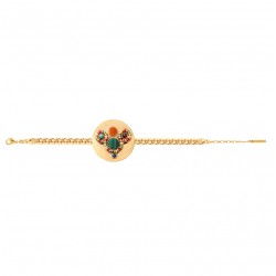 Bracelet Chaîne CLAUDIA doré - Disque Malachite & Perles multicolores