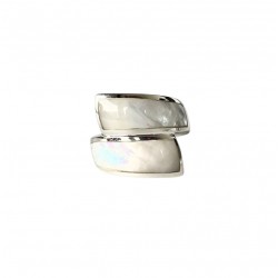 Bague large en argent RUBAN - Anneau design croisé & Nacre blanche CANYON BIJOUX