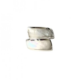 Bague large en argent RUBAN - Anneau design croisé & Nacre blanche CANYON BIJOUX