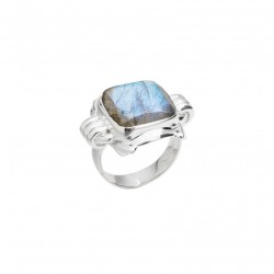 Bague large argent carrée RETRO - Anneau design & Labradorite CANYON BIJOUX