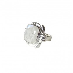 Bague large argent carrée NOELIA - Anneau design & Cabochon Pierre de Lune TAILLE 52