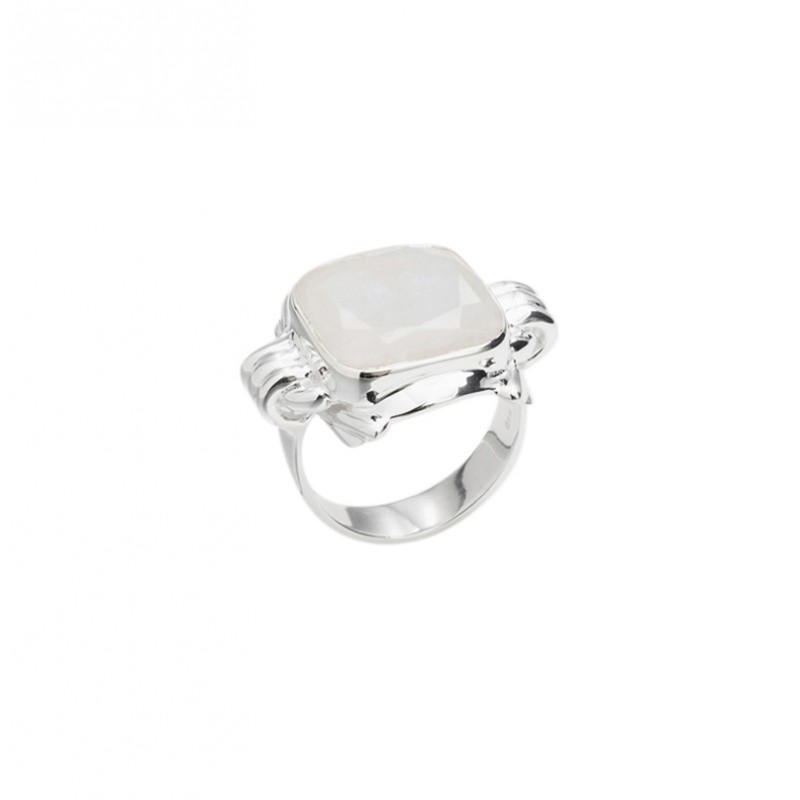 Bague large argent carrée RETRO - Anneau design & Pierre de Lune CANYON BIJOUX