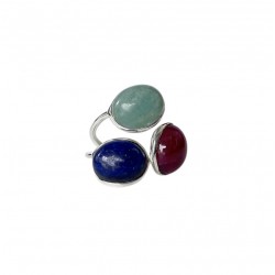 Bague argent FLORE - Cabochons Amazonite, Lapis Lazuli, Rubis Indien CANYON BIJOUX