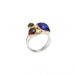 Bague argent doré PAVE - Calcédoine bleue, Grenat & Péridot CANYON BIJOUX