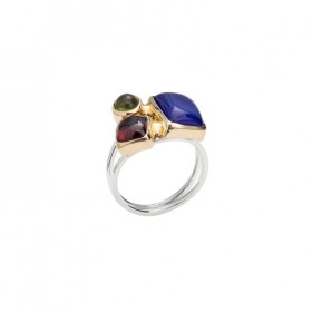 Bague argent doré PAVE - Calcédoine bleue, Grenat & Péridot CANYON BIJOUX