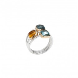 Bague argent doré PAVES carrés - Brandy citrine, Apatite & Topaze bleue CANYON BIJOUX