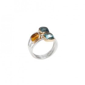 Bague argent doré PAVES carrés - Brandy citrine, Apatite & Topaze bleue CANYON BIJOUX