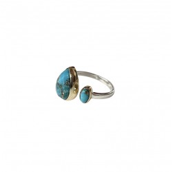 Bague argent doré GOUTTES - Anneau ouvert & Turquoises TAILLE 54