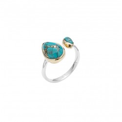 Bague argent doré GOUTTES - Anneau ouvert & Copper Turquoises CANYON