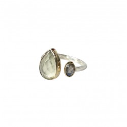 Bague argent doré GOUTTES - Anneau ouvert, Prehnite & Labradorite TAILLE 54