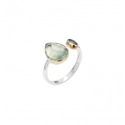 Bague argent doré GOUTTE - Anneau ouvert, Prehnite & Labradorite CANYON