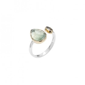 Bague argent doré GOUTTE - Anneau ouvert, Prehnite & Labradorite CANYON