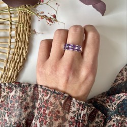 Bague argent ANTIQUE Pavage rectangle - 8 Améthystes navettes CANYON