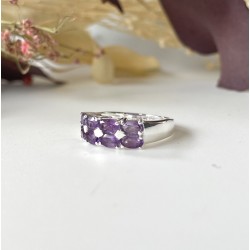 Bague argent ANTIQUE Pavage rectangle - 8 Améthystes navettes TAILLE 54