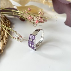 Bague argent ANTIQUE Pavage rectangle - 8 Améthystes navettes TAILLE 54