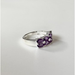 Bague argent ANTIQUE Pavage rectangle - 8 Améthystes navettes TAILLE 54