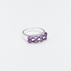 Bague argent ANTIQUE Pavage rectangle - 8 Améthystes navettes TAILLE 54
