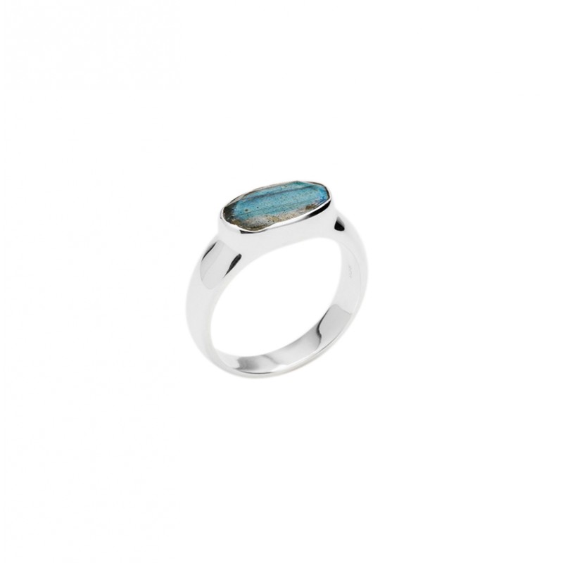 Bague argent - cabochon Labradorite ovale & horizontale CANYON