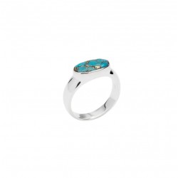 Bague argent - Cabochon Copper Turquoise ovale & horizontale