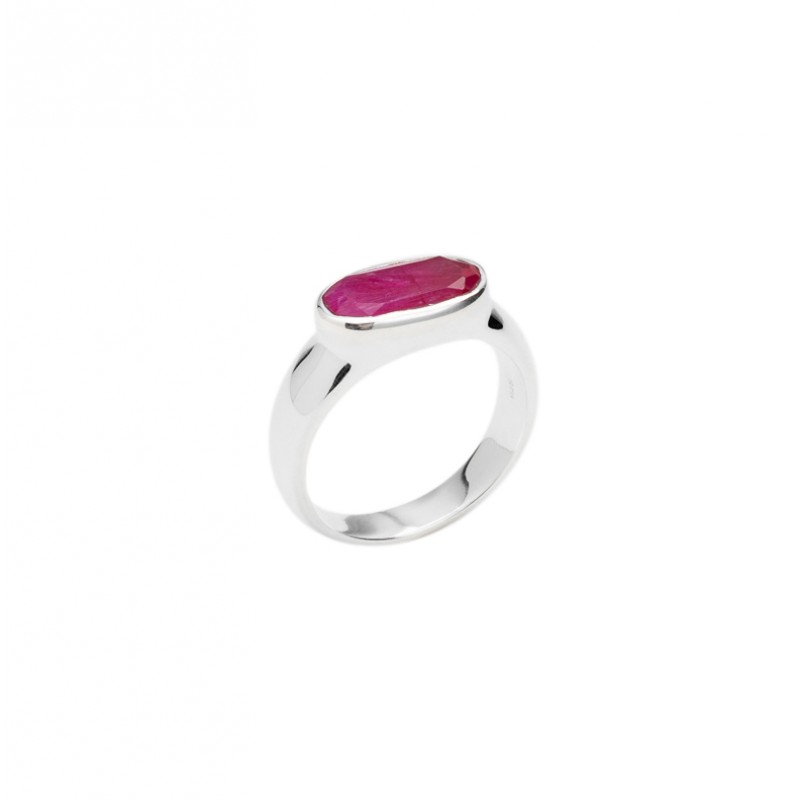 Bague argent - Cabochon Rubis Indien ovale & horizontale CANYON