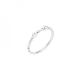 Bague fine Argent - Anneau mini boules & Deux zircons blancs CANYON