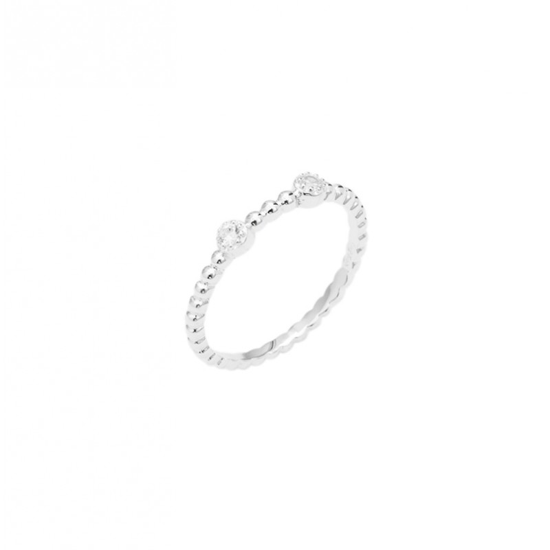Bague fine Argent - Anneau mini boules & Deux zircons blancs CANYON
