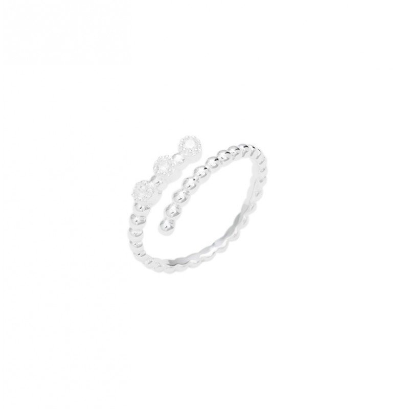 Bague fine ajustable Argent - Anneau ouvert mini boules & Zircons blancs CANYON