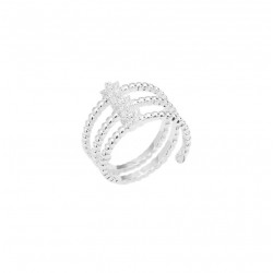 Bague multirangs Argent - Anneau mini boules & Etoiles zircons blancs CANYON