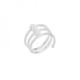 Bague multirangs Argent - Anneau mini boules & Etoiles zircons blancs CANYON