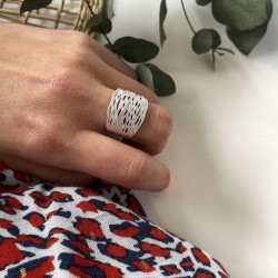 Bague large Argent lisse ARTY - Anneau croisé & mini billes designs TAILLE 54