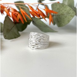 Bague large Argent lisse ARTY - Anneau croisé & mini billes designs TAILLE 56