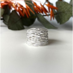 Bague large Argent lisse ARTY - Anneau croisé & mini billes designs TAILLE 54