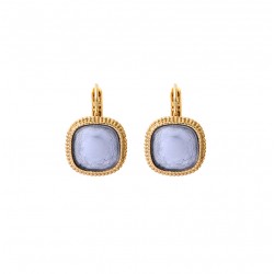 Boucles d'oreilles dormeuses LOUISE Or - Cabochon carré gris clair SATELLITE