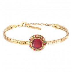 Bracelet Chaîne CLAUDIA doré - Cabochon framboise & Perles multicolores SATELLITE