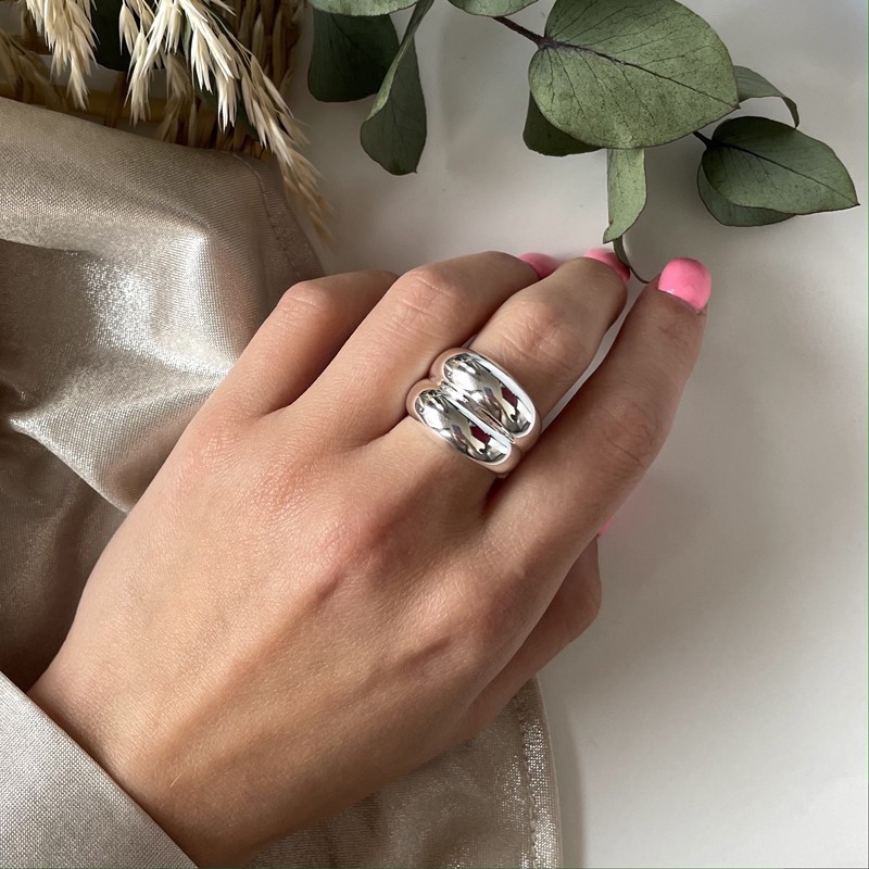 Bague Large Bombée Ajourée En Argent 925 - Taille 50 à 68, Unisexe, Fait Main