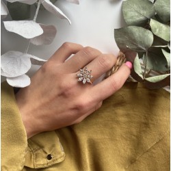Bague fine plaqué or FLORENTINE - Anneau & Fleur Zircons blancs navettes TAILLE 58