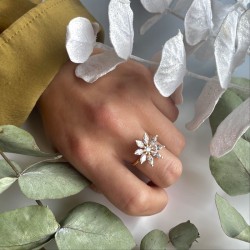Bague fine plaqué or FLORENTINE - Anneau & Fleur Zircons blancs navettes TAILLE 58