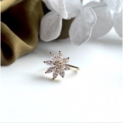 Bague fine plaqué or FLORENTINE - Anneau & Fleur Zircons blancs navettes TAILLE 58