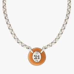 Collier court métal & cuir - Chaîne maille jaseron & Plaque écurie 21 - CXC