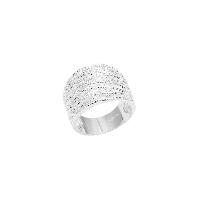 Bague large Argent lisse ARTY - Anneaux fins croisés striés CANYON