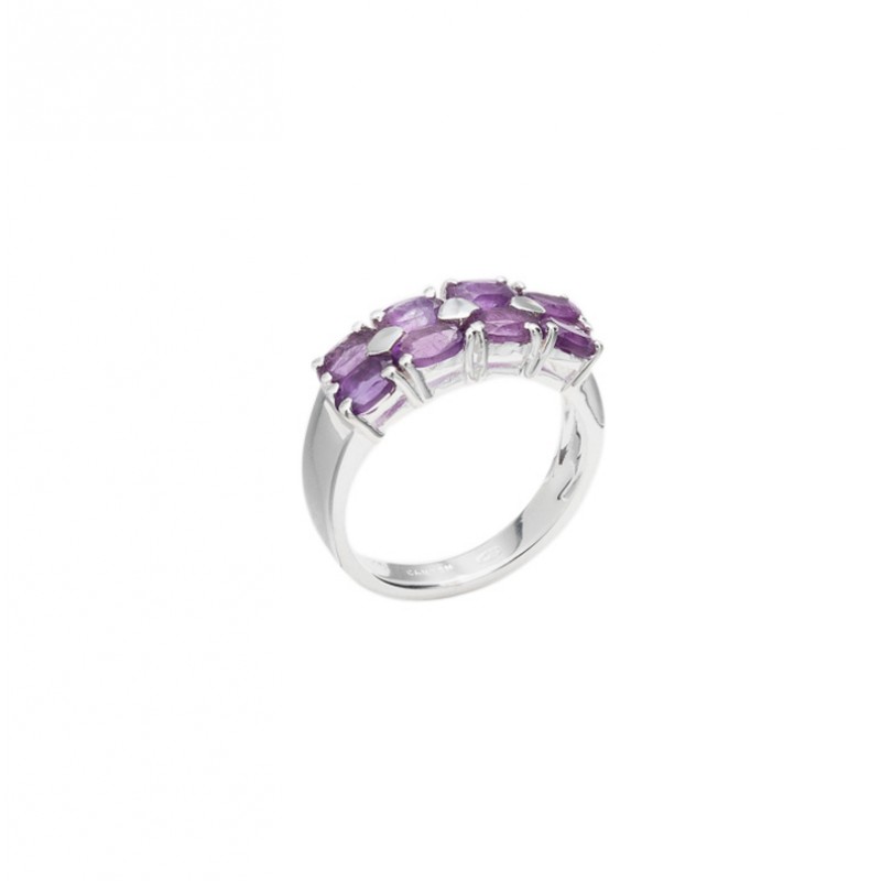 Bague argent ANTIQUE Pavage rectangle - 8 Améthystes navettes CANYON