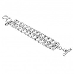 Bracelet gourmette JUDIT métal - Double chaînes maillons carrés & Barrette signé CICLON
